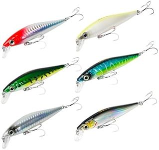 6 Pack 3.5" Floating Minnow Fishing Lures, Freshwater & Saltwater Hard Lures with BKK #6 Treble Hooks, Weight Transfer System for Long Casts, Target Largemouth Bass, Pike, Bluegill, Striped Bass