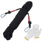 Hcrvvi Climbing Rope 20M, Wire Core Fire Rescue Parachute Escape Hiking Caving Camping Rescue Nylon Rope, Multi-use 10mm Climbing Rope, With Two Carabiners and A Pair of Gloves Black Rope