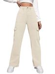 Women's Solid High Rise Relaxed Fit Cargo Denim Jeans (Color Cream) Size_30
