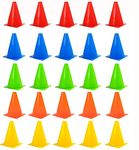 25 Pack Soccer Training Cone Marker Cones Field Marker - Ideal for Soccer/Football, Basketball, Hockey, Speed Training and All Sports,Includes Storage Bag.(25 Pack) (Colors)