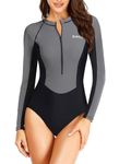 Daci Women Long Sleeve Rash Guard One Piece Zipper Swimsuit Surfing Bathing Suit UPF 50, Black Gray, Medium