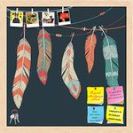 ArtzFolio Feathers Hanging On Threads | Bulletin Board Notice Pin Board | Vision Soft Board Combo with Thumb Push Pins & Sticky Notes | Natural Brown Frame | 24 x 24 inch (61 x 61 cms)