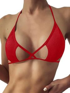 Verdusa Women's Cut Out Tie Knot Halter Swimwear Triangle Bikini Top Red X-Large
