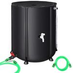 Rain Barrel Water Collection System 53 Gallon - Collapsible Portable Water Storage Tank,Rainwater Collect System Downspout, Water Catcher Container with Filter 2 Spigots ＆ Overflow (Black, 53Gallon)