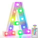 Colorful Light Up Letters, Glitter LED Letter Lights 18 Color Changing Shiny Alphabet Sign Gifts for Girls Women Party Birthday Decorations Remote Night Light Christmas Valentine Wall Table Decor - A