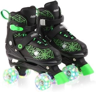 Nattork Roller Skates for Boys Girls Kids,4 Sizes Adjustable Quad Skates with Light up Wheels,Birthday Gift for Boys Kids Beginners Indoor Outdoor Green L