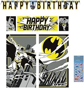 Unique Batman Birthday Party Supplies Bundle Pack includes Happy Birthday Banner and Scene Setter Photo Backdrop