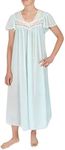 Miss Elaine Silk Essence Nightgown - Long Silky & Sheer Nylon Gown with Flutter Sleeves (Medium, Aqua)