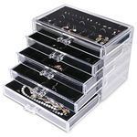 Frebeauty Extra Large Acrylic Jewelry Box for Women 5 Layers Clear Jewelry Organizer Velvet Earring Box with 5 Drawers Rings Display Case Necklaces Holder Tray for Women Girls (Black)