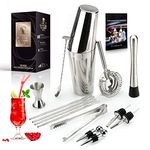 Cocktail Shaker Bar Tool Set - 15 Pcs 304 Stainless Steel Bartender Kit - All Bar Accessories, Drink Shaker, Strainer, Jigger, Muddler, Bottle Stopper, Pourer, Tongs, Spoon, Straw for Home Bar Party