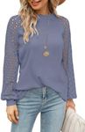 DOROSE Long Sleeve Tops for Women Lace Loose Casual Fall Crew Neck Waffle Knit Shirts Blue, Medium