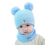 Baby Boys Girls Knit Woolen Hat Cap Neck Scarf Soft Wool Warm Acrylic Lycra Monkey Beanie Winter Capset for Unisex Kids (6Month - 3Yrs) Photo Blue