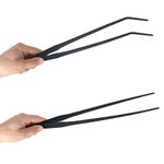 Aquarium Tweezers Extra Long 15 inches Feed Tong Clamps - FEITA Straight and Curved Stainless Steel 38cm Tweezers Set for Fish Tank Plants Aquascape Tools & Reptile Feeding Tongs - Black 2Pcs