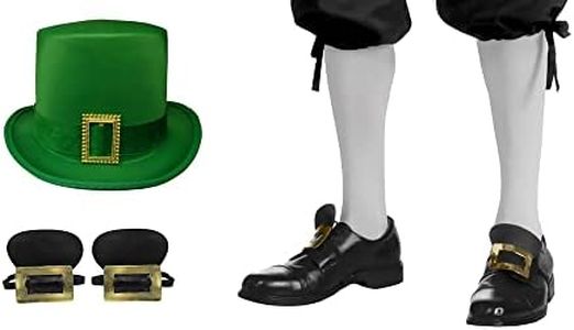 St. Patricks Day Leprechaun Top Hat Shoe Buckles Knee High Socks Costume Set