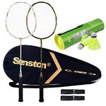 Senston Badminton Set S300 Graphite Full-Carbon Badminton Rackets With Carry Case, 2 Badminton Rackets 1Tube Shuttlecocks and 2 Overgrips