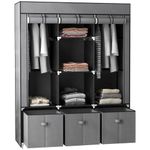 HOMCOM Portable Wardrobe, Foldable Closet, Clothes Storage Organiser with 2 Hanging Rails, 5 Shelves and 3 Fabric Drawers for Bedroom, 125 x 43 x 162.5cm -Dark Grey