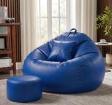 Sattva Classic 3XL Bean Bag Chair with Beans Filled | Faux Leather Sofa Style Beanbags with Footstool & Cushion | Pre-Filled Bin Bags Sofa for Adults & Kids | Beam Bag for Home & Office - Royal Blue