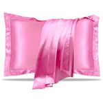 UQQU Natural Mulberry Silk Pillowcase for Hair and Skin Health, Standard Size 50 x 75 cm Silk Pillow Case, Soft Smooth Cooling Premium Grade Silk Pillow Covers for Sleeping (Pink, 1 Pack)