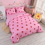 Feelyou Cute Strawberry Bedding Set Kawaii Japanese Anime Duvet Cover with 1 Pillowcase, Twin 100% Microfiber Reversible Comforter Cover for Girls Kids Toddler Soft Comfy Pink (Twin, 2Pcs)