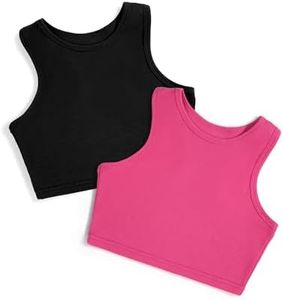 Witwot 2 Pack Sleeveless Crop Tops for Girls Kids Cropped Tank Tops Black/Rose 7-8 Years