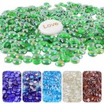 Lechloris 10Ib Fire Glass Beads for Fire Pit - 0.6"- 0.7" Firepit Glass Rocks for Natural,Propane or Gas Fireplace,Fire Pit Table - Decorative Flat Glass Marbles for Vase, Aquarium, Home Decor (Green)