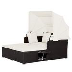 DORTALA Patio Wicker Daybed, Outdoor PE Rattan Sofa Set with Retractable Canopy, 2 Side Tables, Seat & Back Cushions, Sun Lounger for Garden, Backyard, Porch, Off White