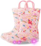 Kids Toddler Rain Boots for Girls Light Up Waterproof Rain Shoes with Easy On Handles, Pink Unicorn Size 6