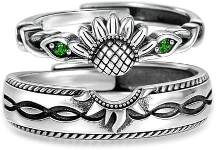 Vxddy Promise Ring for Couples Wedding Engagement Band Emerald Sunflower Matching Rings Him and Her Sterling Silver Adjustable Couple Jewelry