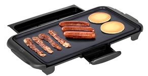 BELLA Electric Griddle with Warming Tray - Smokeless Indoor Grill, Nonstick Surface, Adjustable Temperature & Cool-touch Handles, 10" x 18", Copper/Black