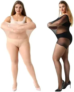 MANZI Women's 2 Pairs Plus Size Control Top Ultra-Soft Tights Size XL, 1 Pair Black, 1 Pair Nude (Sheer)