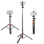 NEEWER Phone Tripod for Cell Phone & Camera with Remote, 65.2" All Metal Selfie Stick Travel Vlog Tripod Stand with Phone Holder, Portable Camera Tripod Compatible with Canon Sony DLSR GoPro, TS05