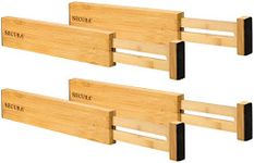 Secura Bamboo Drawer Dividers Organizer 4-Pack, Adjustable Drawer Separators Expandable from 12.0-17.1 inches for Kitchen, Office, Bathroom, Closet, Dresser