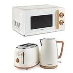 VonShef Microwave Kettle Toaster Set – Scandi Kitchen Set, 1.7L Nordic Rapid Boil Kettle, Wide Slot Toaster 2 Slice with 6 Browning Controls, and 20L Microwave with 6 Power Levels – Fika Range, Cream