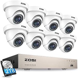 ZOSI Outdoor 1080P Caméra de Surveillance Kit 8CH H.265+ DVR avec 8 2MP Dôme Système de Caméra Vidéo pour Intérieur et Extérieur, 2To Disque Dur, 24M IR Vision Nocturne