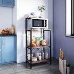 Klaxon Wood&Metal Multilayer Countertop Microwave Oven Stand For Kitchen Storage|Kitchen Organizer Shelf|Storage Racks|Tiered Shelf (4-Tier Oven Stand, Forest Dark&Black)