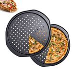 AZKEEGREY 2 Pack 14 inch Pizza Trays for Oven Non Stick with Holes,Carbon Steel Round Non-Stick Pizza Pan with Handle (Inside Diameter 30cm)