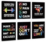 HLNIUC Motivational Gym Wall Art,Inspirational Workout Room Wall Decor, Motivational Words Home Gym Decor Set of 6(8’’X10’’,framed),Positive Canvas Art Print for Gym,Exercise Classroom Decor