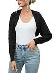 Famulily Women's Casual Bolero Shrug Sweaters Long Sleeve Open Front Loose Cropped Cardigans Sweater (L, Black)