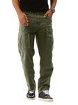 Bene Kleed Men Olive Overdyed Relaxed Fit Solid Cargo Trousers (34-Size)