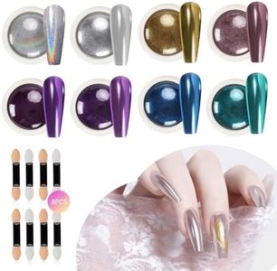 GazePlus 8 Colors Mirror Chrome Nail Powder Set Mirror Effect Holographic Chrome Nail Powder Iridescent And Pearlescent for Nail Art Decoration Glitter
