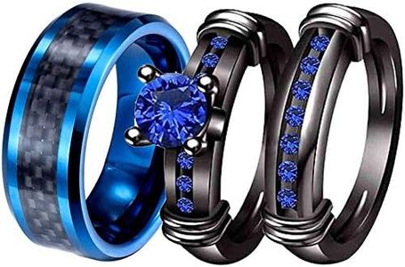 ringheart 2 Rings His and Hers Couple Rings Bridal Sets Black Gold Filled Blue Cz Womens Wedding Ring Sets Man Tungsten Carbide Ring Band