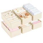 DIMJ 6 Pack Drawer Organisers Storage - Foldable Nursery Organiser Fabric Baby Drawer Divider, Sock Bra Storage for Wardrobe, Bedroom, Office, Nursery (Beige)