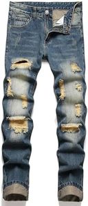 AITITIA Men's Ripped Regular Fit Jeans, 335 Blue, 28