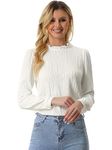 Allegra K Ruffled Business Blouse for Women's Long Sleeve Mock Neck Casual Office Top White S