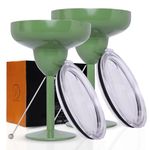 Stainless Steel Insulated Margarita Glasses with Lid, Break-Resistant Vacuum Sealed Margarita Tumbler for Every Outdoor, Picnic, Poolside, Beach & Patio Party (Hammer Green, Pack of 2)