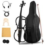 Ceciliec Electric Cello, Full Size Silent Practice Cello with Headphone Jack & Carry Bag, Professional Cello for Beginners/Adults - Includes Bow Rosin