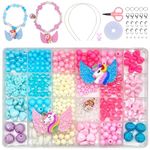 Massmot 390Pcs Beads for Kids Crafts, Children's Jewelry Making Kit, DIY Bracelets Necklace Hairband and Rings Craft Kits for 4-12 Years Old Little Girls, Multicolor (Multicolor 06)