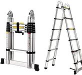 JEEKVISEN Telescoping Ladder 3.2/3.8/4.4/5/5.4/5.8/6.2m Aluminum Telescopic Ladder Collapsible Ladder Multi-Purpose Ladders for Home Loft Roof Ceiling (A-Frame Ladder, 3.2+3.2m)