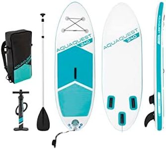 INTEX 68241EP AquaQuest 240 8ft Inflatable Paddle Board Set: Tri-Fin Design – Slip-Resistant EVA Pad – Includes Adjustable Paddle and High Pressure Pump – Storage Rope – 200lb Weight Capacity,Teal