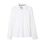 French Toast Girls' Uniform Long Sleeve Polo with Picot Collar (Standard & Plus), White, 10-12